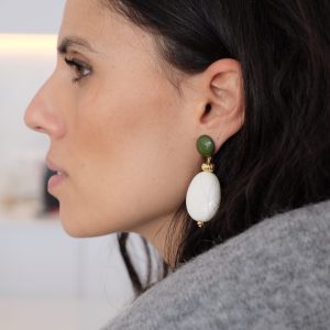 Boucles d'oreilles Elisa Vert/Écru